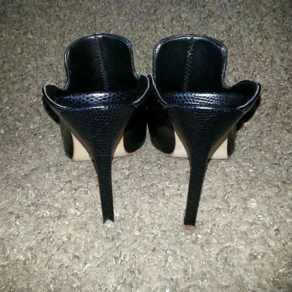 AGAIN&AGAIN-Stiletto Mules-Black Leather-Snakeskin - Picture 5 of 7